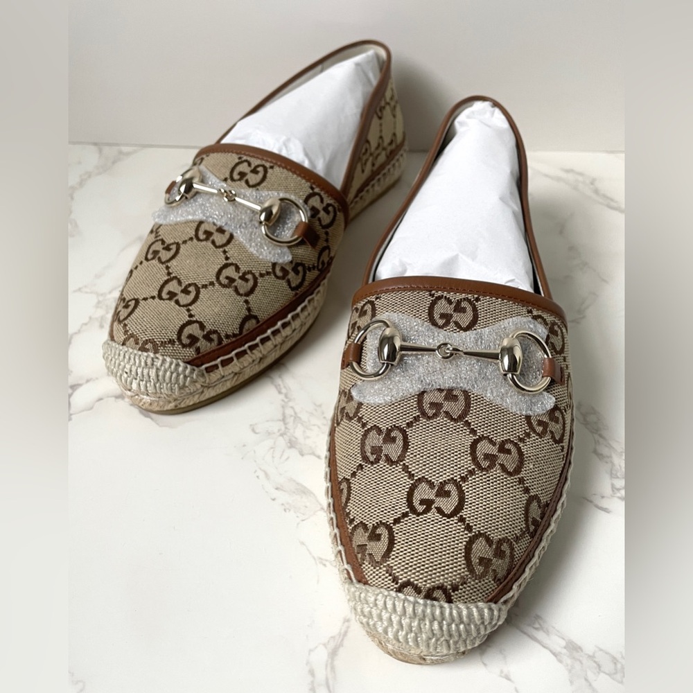 New Gucci Womens Espadrilles Brown Camel GG Canvas Size 38 - Picture 3 of 13